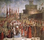 CARPACCIO, Vittore Scenes from the Life of St Ursula:The Pilgrims are met by Pope Cyriacus in front of the Walls of Rome oil painting picture wholesale